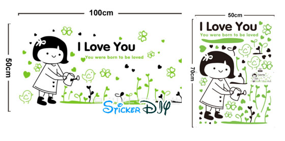 Transparent wall sticker สติ๊กเกอร์ติดผนัง เด็กรดน้ำ I LOVE YOU (กว้าง100cm.xสูง50cm.)