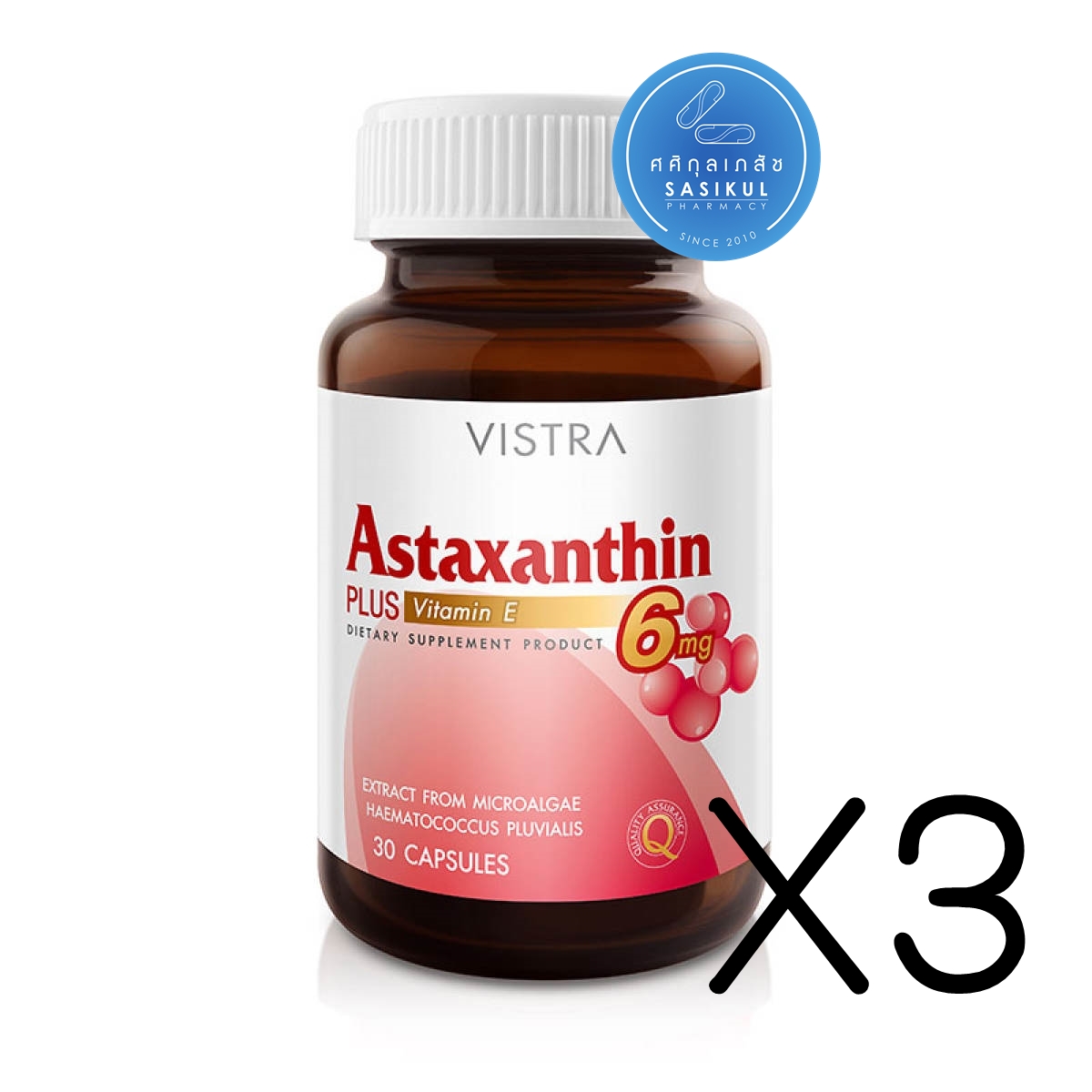 (ซื้อ3 ราคาพิเศษ) Vistra Astaxanthin 6 mg 30 CAP วิสตร้า สกัดจากสาหร่ายแดง ช่วยบำรุงผิว ลดริ้วรอย