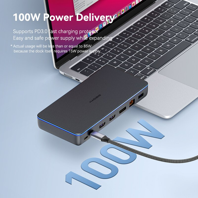 Hagibis CD100 DisplayLink Docking Station for MacBook M1/M2/M3/M4 Windows, Triple Display 3 Monitors USB C Hub