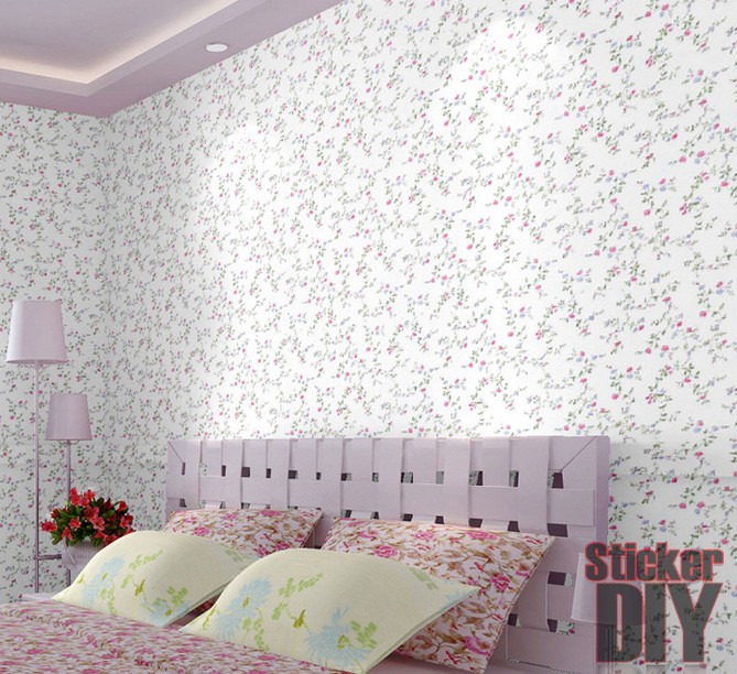 (กว้าง122cm.xยาว5m.) Wallpaper sticker วอลเปเปอร์แบบกาวในตัว ลายดอกช่อเล็ก สีชมพู