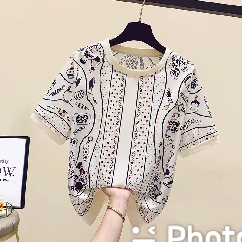 P95204 เสื้อแฟชั่น ผ้าสังเคราะห์เนื้อนิ่มพริ้ว