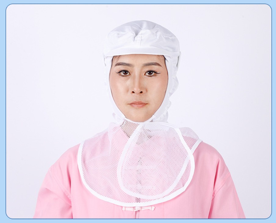 หมวกโรงงาน หมวกอนามัยป้องกันฝุ่น หมวกโรงงานคลุมไหล่ สีฟ้า สีขาว