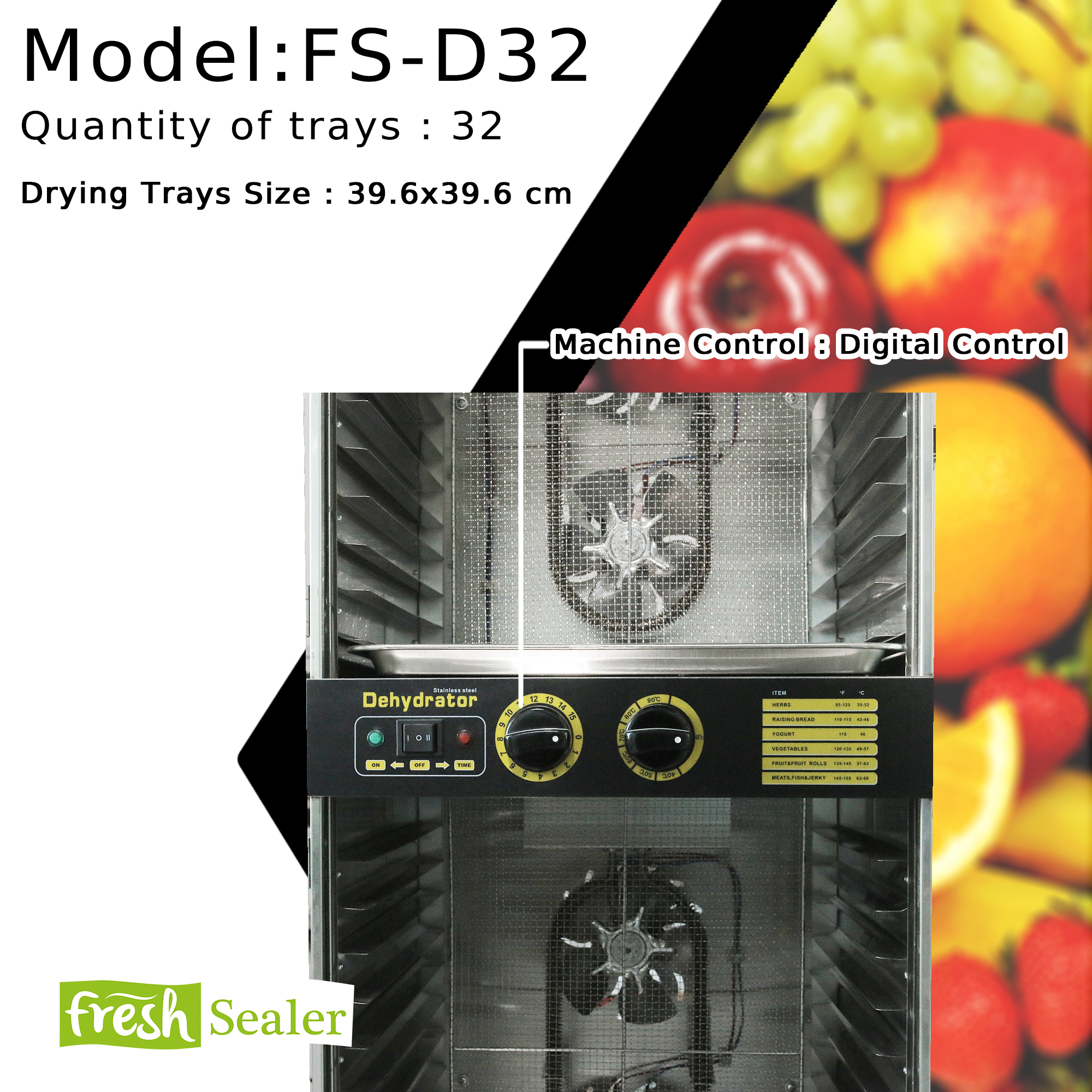ตู้อบแห้ง Fresh Sealer แบบ 32 ถาด รุ่น FS-D32 เครื่องอบแห้ง