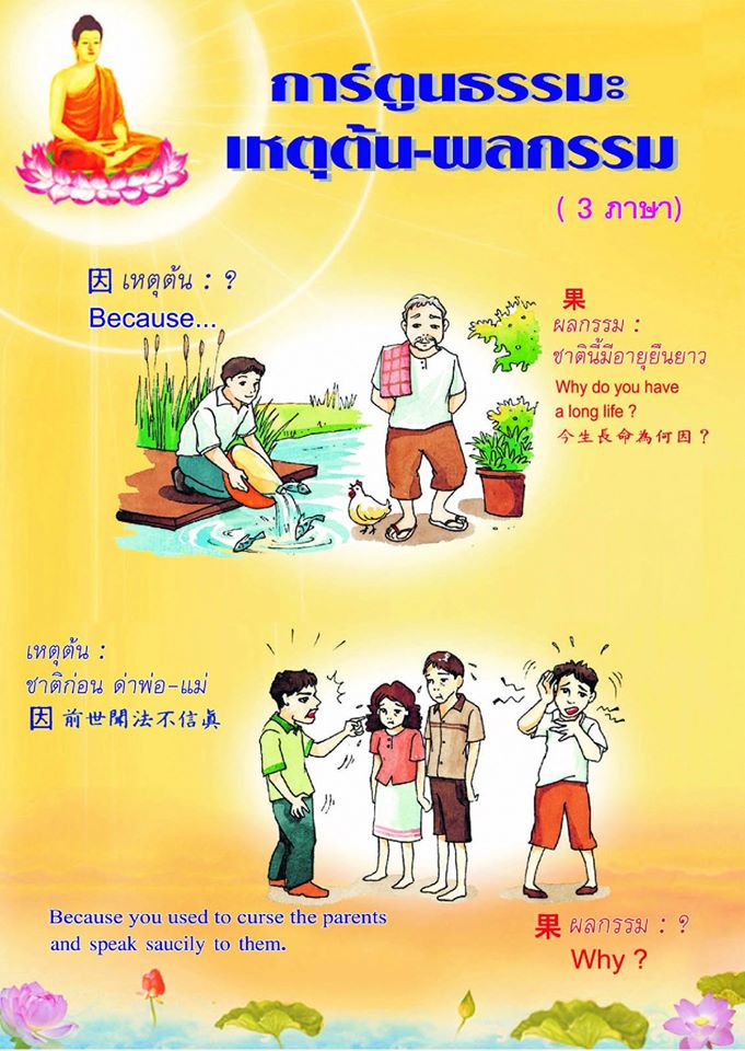 การ์ตูนธรรมะ เหตุต้น-ผลกรรม ( 3 ภาษา-ใหญ่-สี-ไสกาว ) รหัส MB23