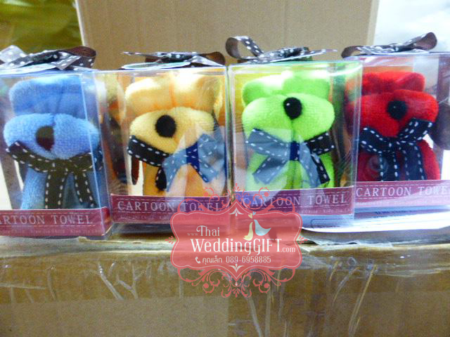 ผ้าขนหนูลูกหมา คละสี แพ็คกล่อง PVC ใส