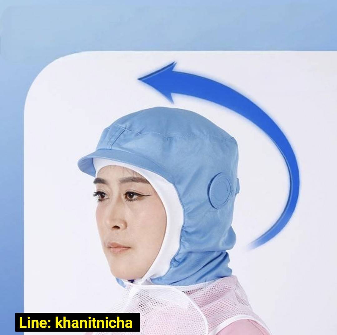 หมวกโรงงาน หมวกอนามัยป้องกันฝุ่น หมวกโรงงานคลุมไหล่ สีฟ้า สีขาว
