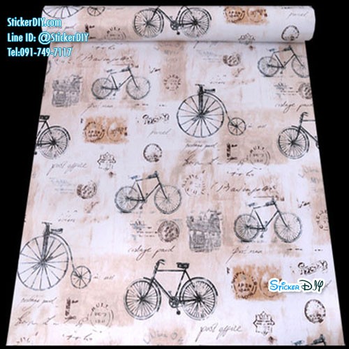 (กว้าง45cm.xยาว10m.)Wallpaper sticker วอลเปเปอร์แบบกาวในตัว Recto Bicycle