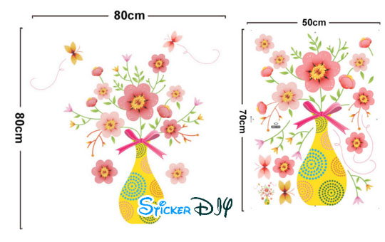 Transparent wall sticker สติ๊กเกอร์ติดผนัง แจกันดอกไม้ผีเสื้อ สไตล์ B (กว้าง80cm.xสูง80cm.)