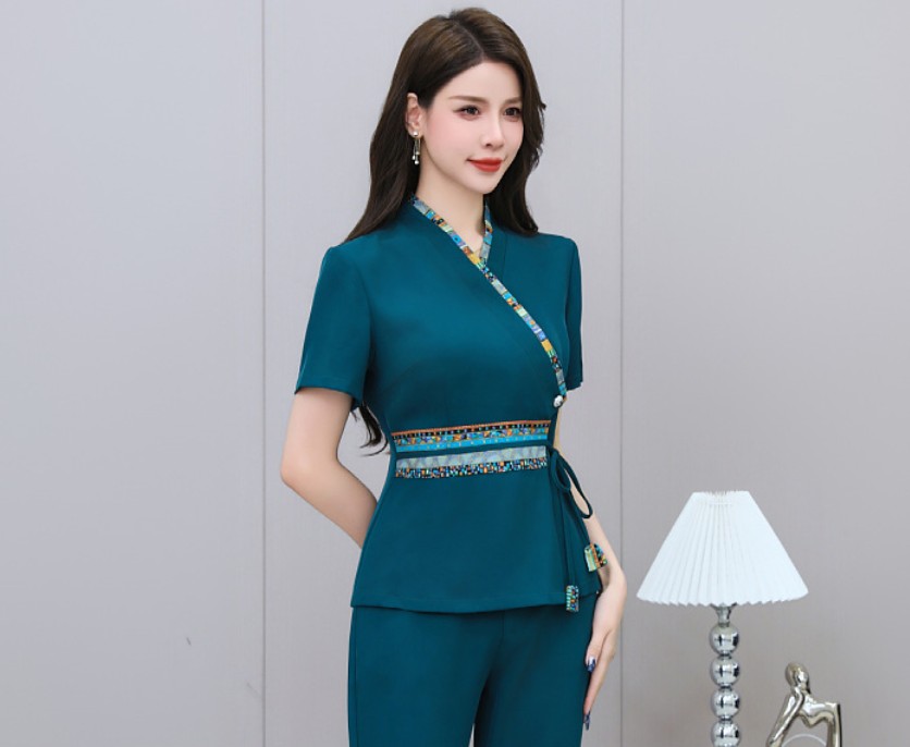 ชุดนวดสปา ชุดเสริมสวย ชุดพนักงานซาวน่า ต้อนรับ สีเขียวอมฟ้า S-5XL