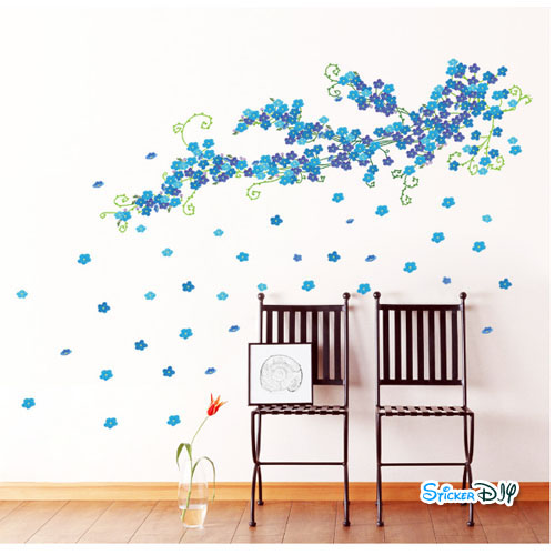 Transparent wall sticker สติ๊กเกอร์ติดผนัง ดอกพลัม สีฟ้า (กว้าง145cm.xสูง60cm.)