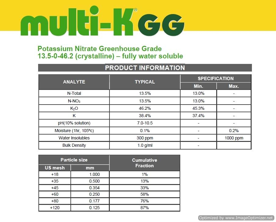 KNO3 Potassium Nitrate ปุ๋ยเกล็ด Haifa Multi K GG (NPK 13.5-0-46.2) จีเกรด บรรจุ 1 กิโลกรัม (R)