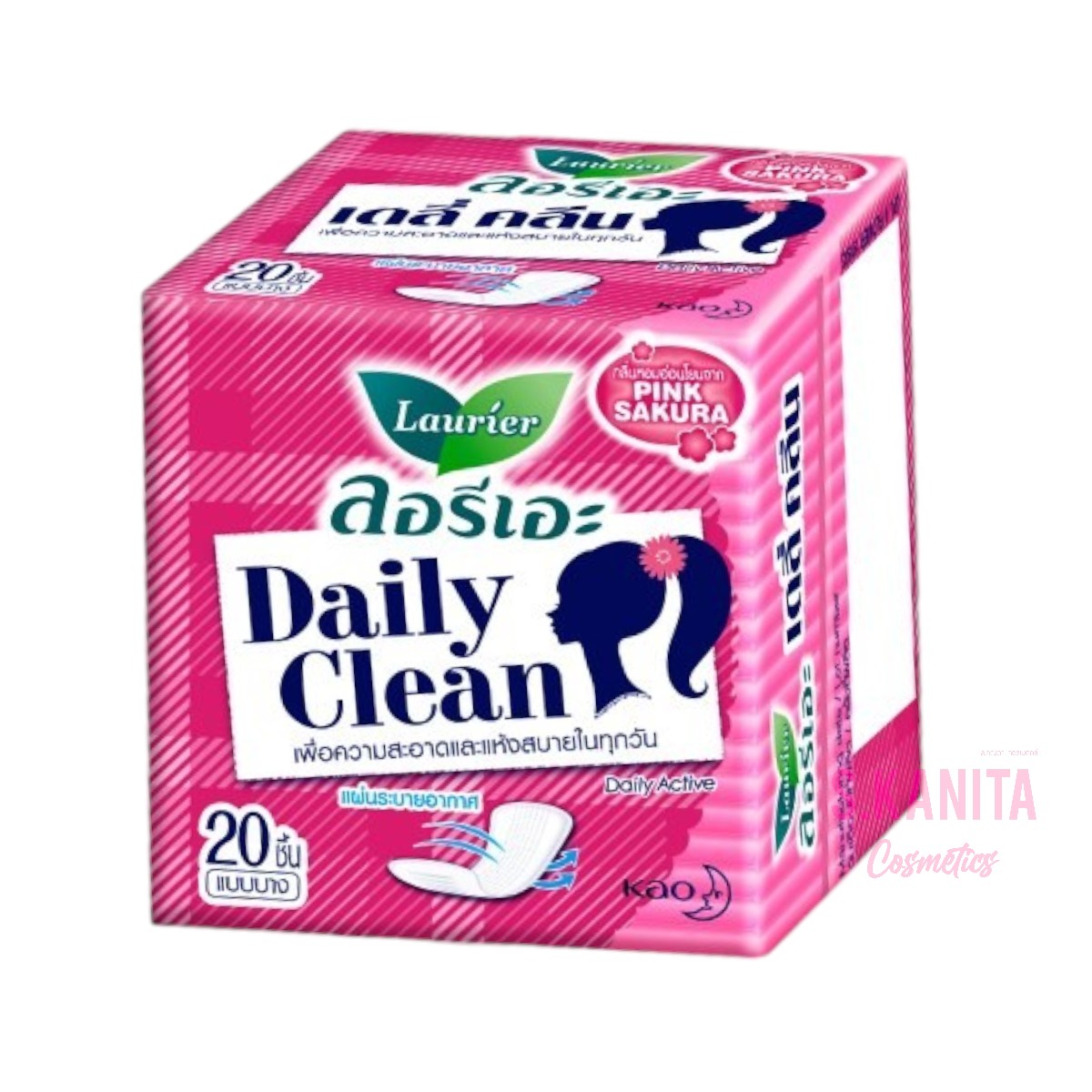 Laurier ลอรีเอะ แผ่นอนามัย เดลี่ คลีน กลิ่น พิงค์ซากุระ (20 ชิ้น) Sanitary Napkin Daily Clean Pink Sakura (20 PCS)