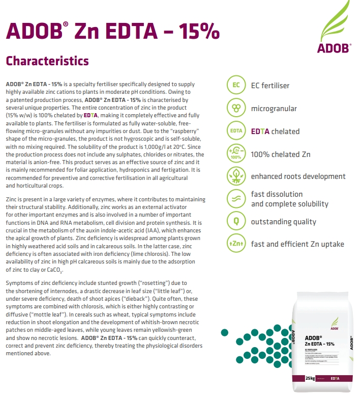 [25KG] ผงจุลธาตุสังกะสี(ซิงค์)คีเลตอีดีทีเอ 15% เวสโก้ สังกะสี (EDTA Zn 15%; ADOB@Poland) บรรจุ 25 กิโลกรัม