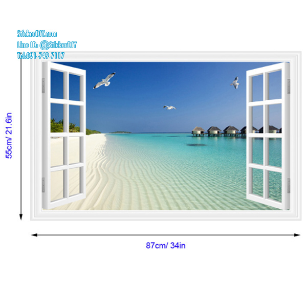 Wall Sticker สติ๊กเกอร์ติดผนัง 3D หน้าต่างวิวทะเล AF5005 (กว้าง90cm.xสูง60cm)