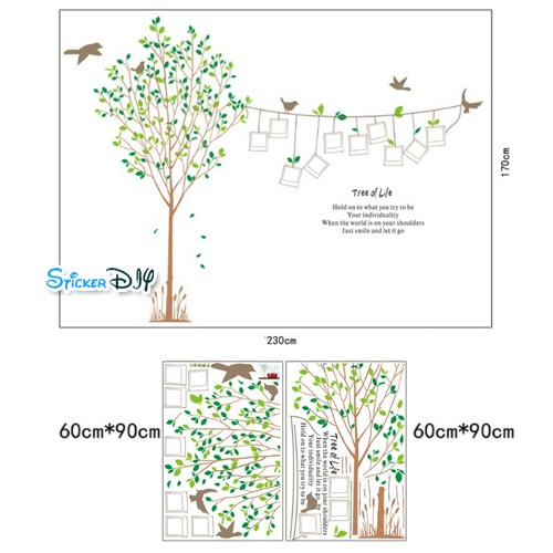Bigsize Transparent Wall Sticker สติ๊กเกอร์แต่งผนังกรอบรูป Tree of Life สีเทา (กว้าง230cm.xสูง170cm.)