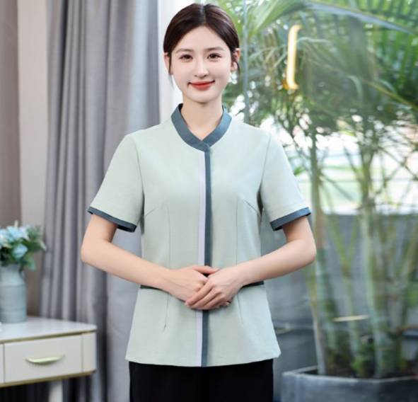 เสื้อแม่บ้าน เสื้อพ่อบ้าน ชุดพนักงานทำความสะอาด สีเขียวอ่อน สีเทา