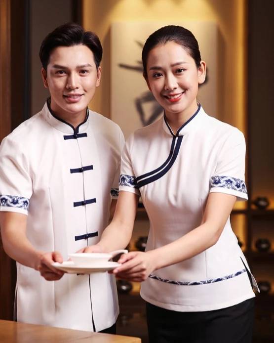 ชุดพนักงานร้านอาหารจีนสไตล์โมเดิร์น ชุดฟอร์มพนักงานต้อนรับ ชุดพนักงานเสริฟ