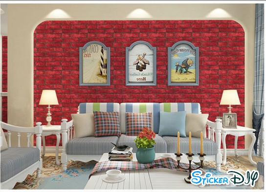 (หน้ากว้าง122cm.xยาว5m.) Wallpaper sticker วอลเปเปอร์แบบกาวในตัว ลายอิฐแดง
