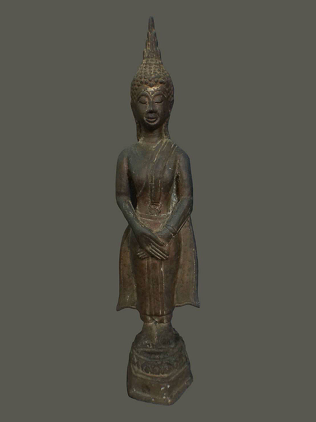พระบูชาปางถวายเนตร(พระประจำวันอาทิตย์) หล่อดินไทย เนื้อทองเหลือง สูง 11.5 นิ้ว