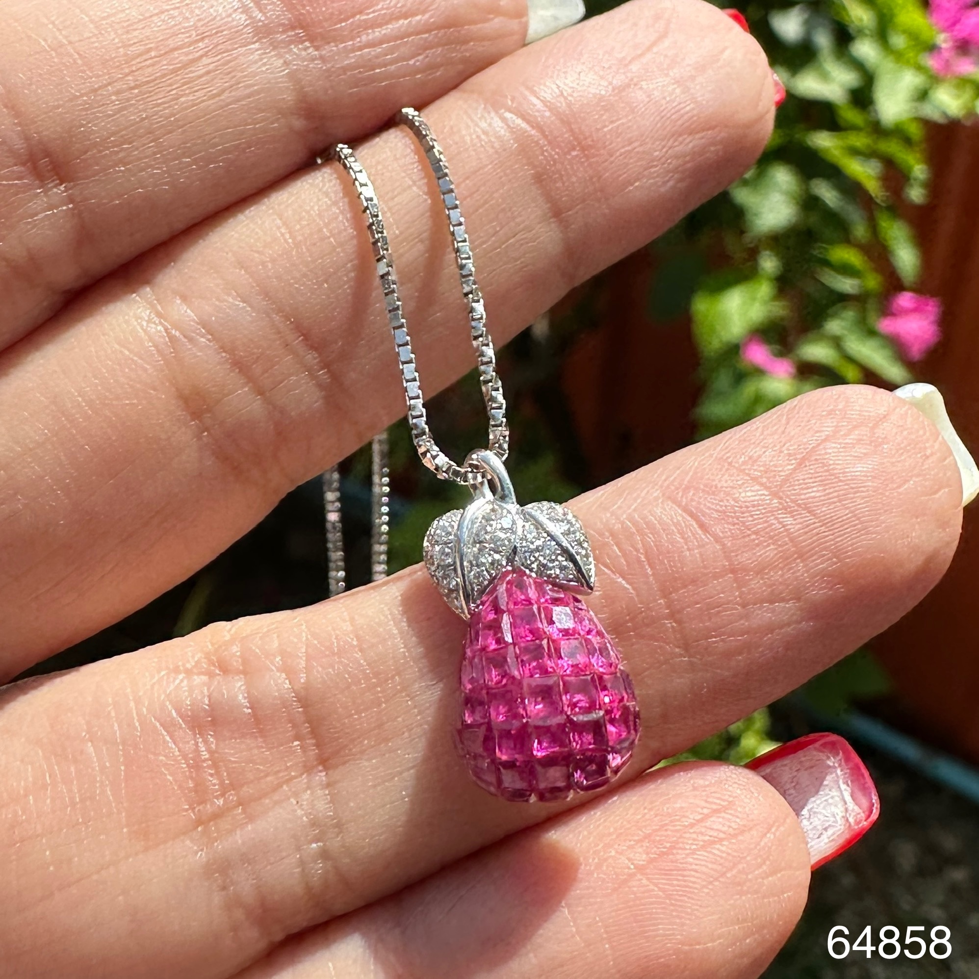 รหัส 64858 สร้อยคอ อิตาลี750 ทอง18K + จี้ ทับทิม พม่า ฝังเพชร 28/0.14 ct ทอง18K ความยาว 16 นิ้ว นน. 4.92 g