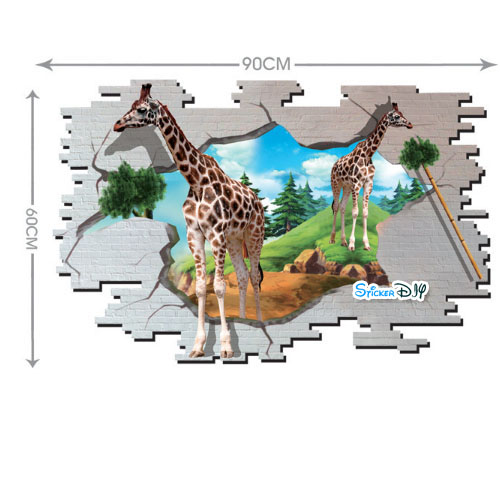 Wall Sticker สติ๊กเกอร์ติดผนัง 3D Giraffe I (กว้าง90cm.xสูง60cm)