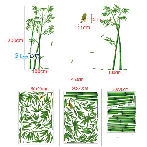 สติ๊กเกอร์ติดผนัง ไผ่จีนลู่ลม "ประสบความสำเร็จ ร่ำรวยเงินทอง และมีความสุข" (กว้าง295xสูง165cm.)