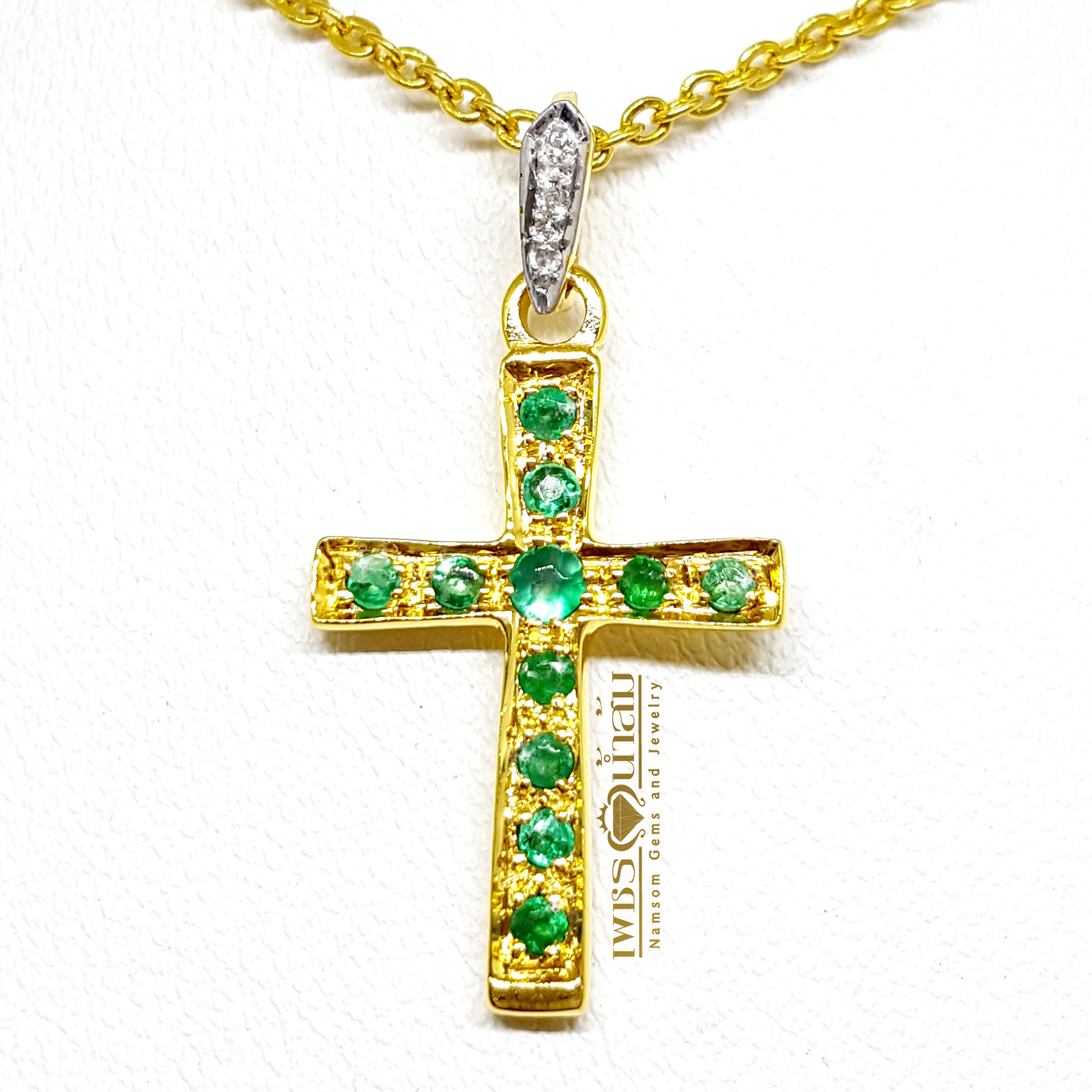 จี้กางเขนพระคริสมรกต เล่นลูกเล่นด้วยมรกต Emerald สีสวยหายาก น้ำงาม