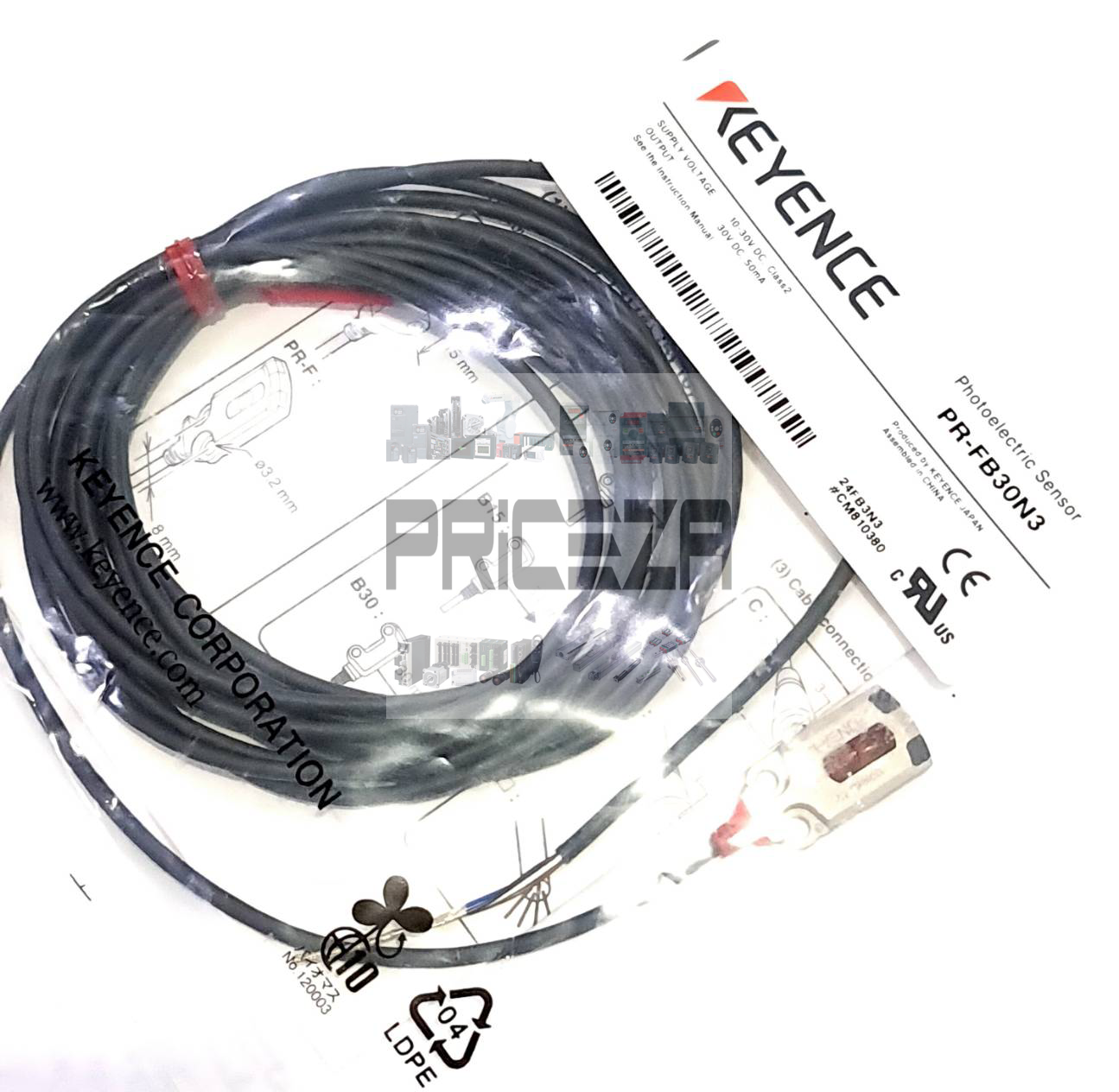 Keyence PR-FB30N3 Photoelectric Sensor ระยะตรวจจับ 1 ถึง 30 mm Input 10-30VDC, 2 Output NPN, Light-ON / Dark-ON สายยาว 3m โฟโตอิเล็กทริคเซนเซอร์ ขนาดเล็กทรงแบน ชนิดแอมพลิฟายเออร์ในตัว