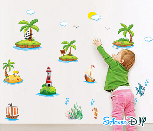 Transparent wall sticker สติ๊กเกอร์ติดผนัง Panda Island (กว้าง170cm.xสูง100cm.)