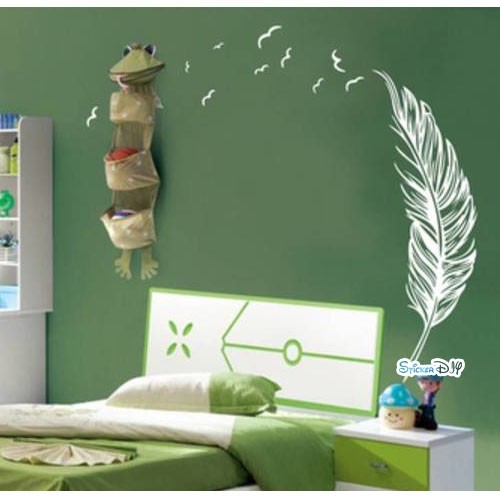 Vinyl wall sticker สติ๊กเกอร์ติดผนัง Feather ด้านขวา สีขาว (กว้าง120cm.xสูง180cm.)