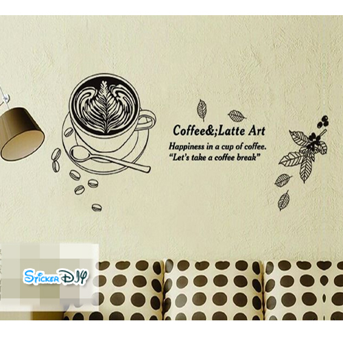 Transparent wall sticker สติ๊กเกอร์ติดผนัง Coffee&Latte Art (กว้าง120m.xสูง60cm.)