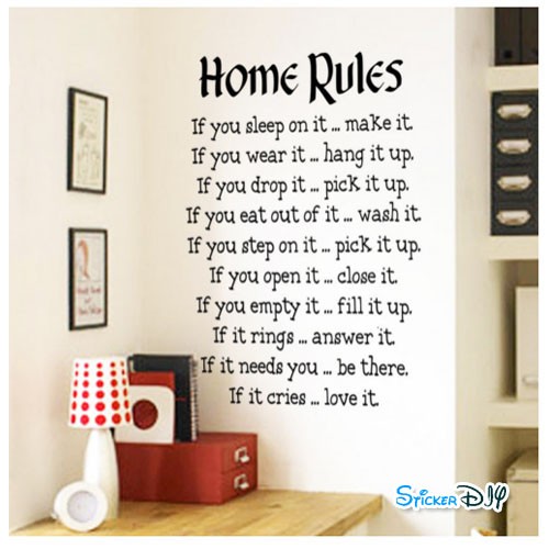 Vinyl wall sticker สติ๊กเกอร์ติดผนัง HOME RULES (กว้าง57cm.xสูง81cm.)