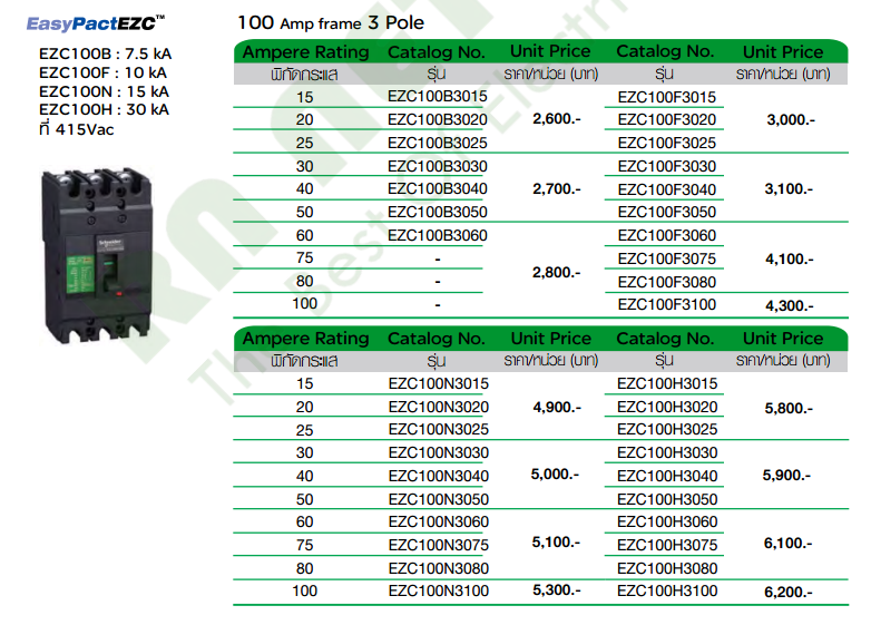 เมนเบรกเกอร์ 3P EZC100H (30kA) Schneider