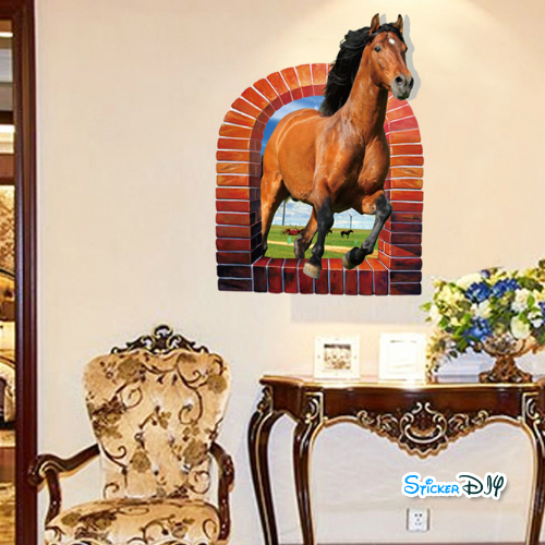 Transparent wall sticker สติ๊กเกอร์ติดผนัง 3D ม้าเร็ว "ธุรกิจการค้า,การงานประสบความสำเร็จเร็ว" (กว้าง58cm.xสูง78.5cm)