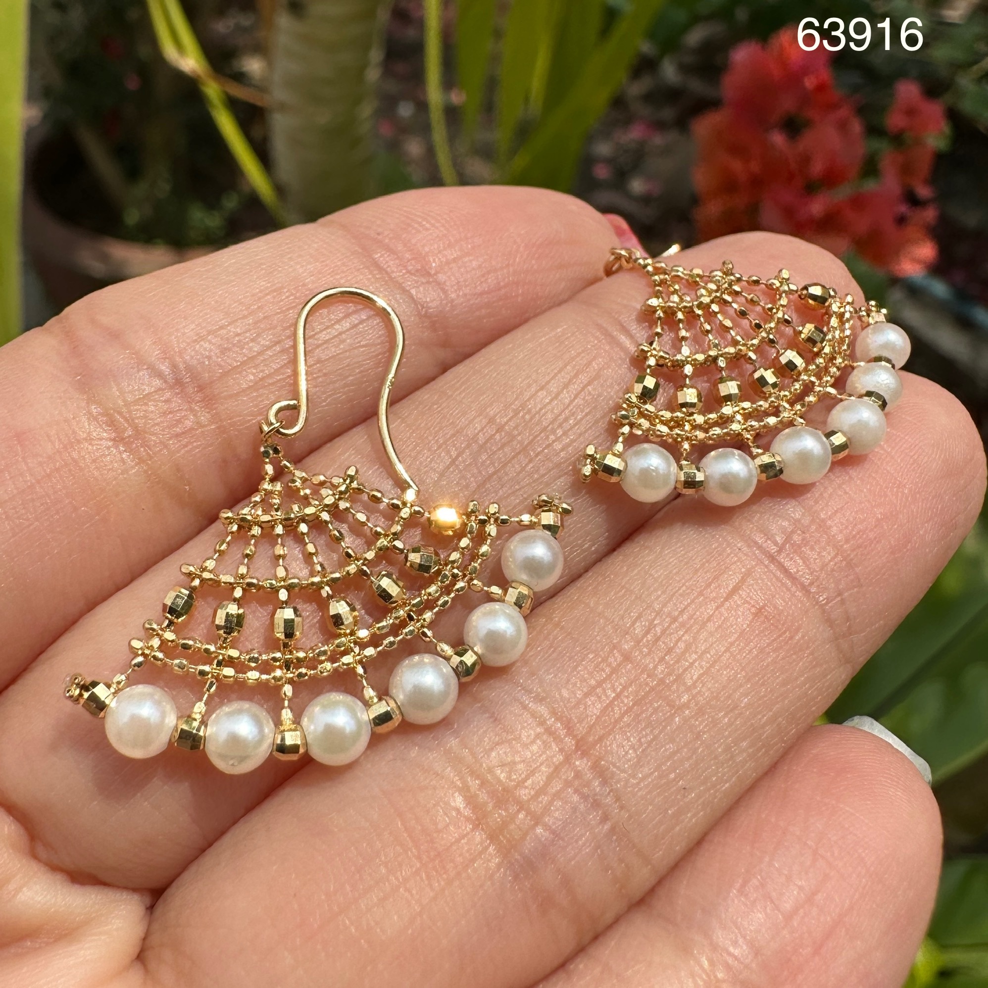รหัส 63916 ต่างหู มุก ตุ้งติ้ง ทอง18K นน. 2.95 g