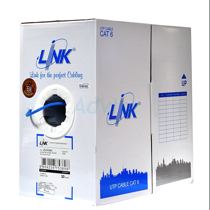สายแลน UTP Cat6 (305m) LINK (250 MHz.) CM สีฟ้า