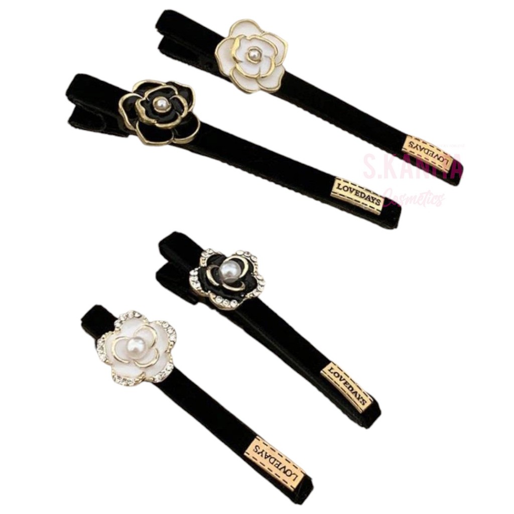 กิ๊บติดผม ผ้ากำมะหยีสีดำ ดอกคามิเลีย Camellia Black Velvet Hair Clip