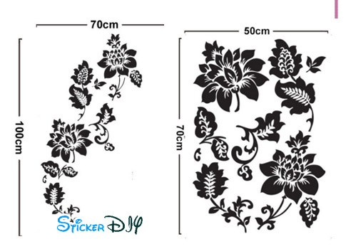 Transparent wall sticker สติ๊กเกอร์ติดผนัง ดอกพุดซ้อนสีดำ (กว้าง70cm.xสูง100cm.)