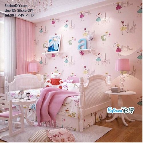 Wallpaper sticker วอลเปเปอร์แบบกาวในตัว Lady Eiffel (หน้ากว้าง 45cm.xยาว3.8m.)