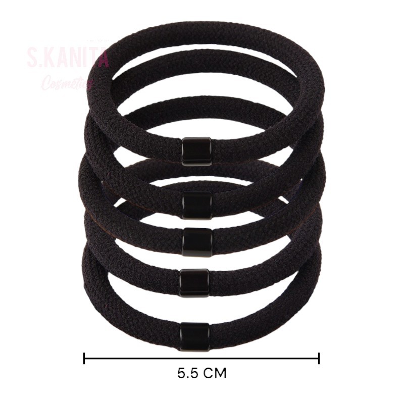 ยางรัดผม มัดผม สีดำ (5 ชิ้น ในแพ็ค) Black Hair Rubber Band (5 PCS in Pack)