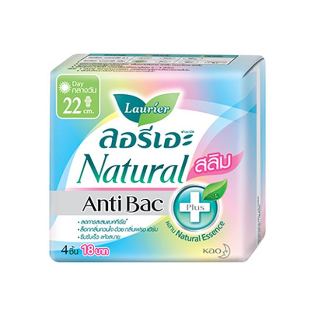 Laurier ลอรีเอะ ผ้าอนามัย เนเชอรัล สลิม (22 ซม - 4 ชิ้น) Sanitary Napkin Natural Slim Anti Bac (22 CM - 4 PCS)