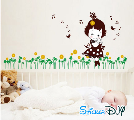 Transparent wall sticker สติ๊กเกอร์ติดผนัง คุณหนูร้องเพลง (กว้าง120cm.xสูง55cm.)