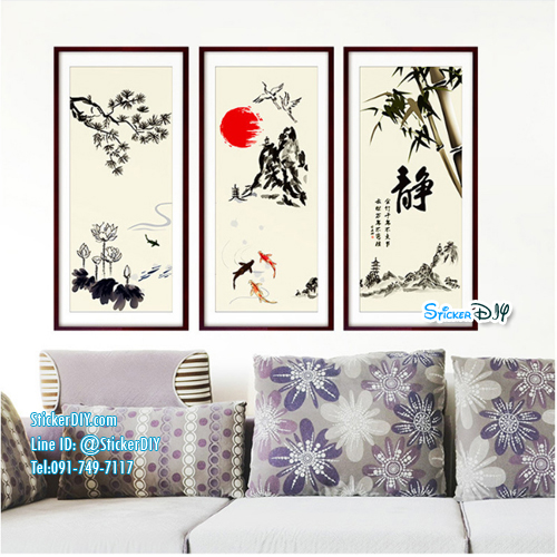Transparent wall sticker สติ๊กเกอร์ติดผนังกรอบรูป ภาพวาดจีน XH9260 (กว้าง84cm.xสูง56cm.)