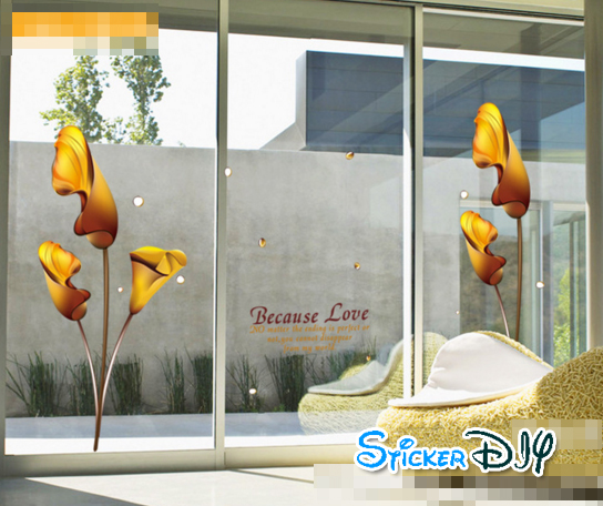 Transparent wall sticker สติ๊กเกอร์ติดผนัง Becuase you สีเหลืองทอง (กว้าง185cm.xสูง145cm.)