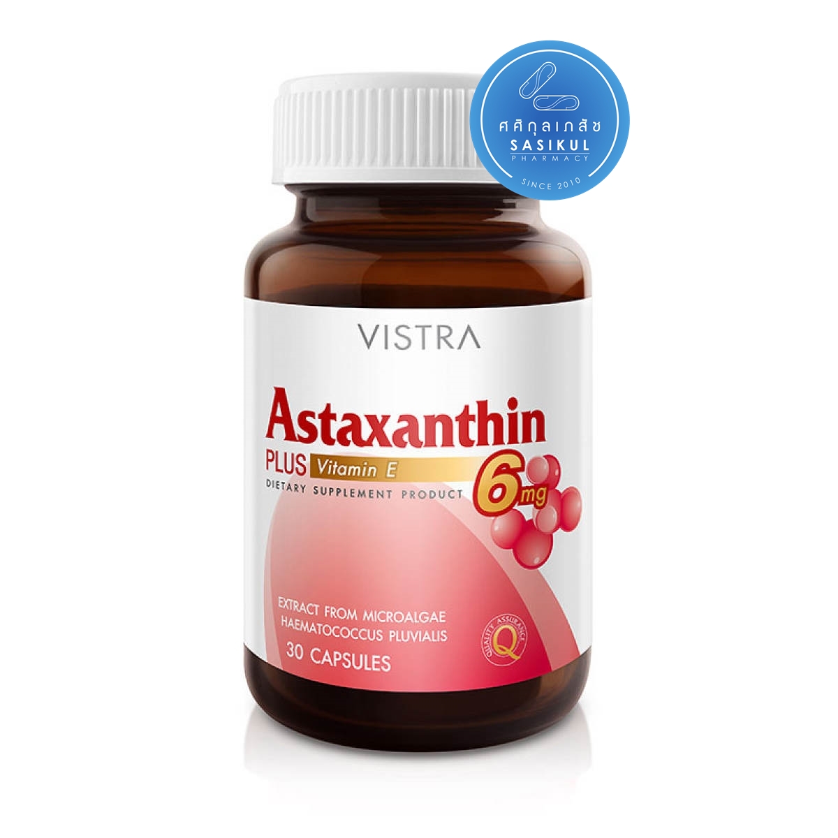 Vistra Astaxanthin 6 mg 30 CAP วิสตร้า สกัดจากสาหร่ายแดง ช่วยบำรุงผิว ลดริ้วรอย