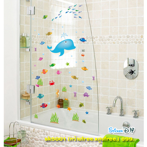 Transparent wall sticker สติ๊กเกอร์ติดผนัง Whales friends (กว้างfree.xสูงfree.)