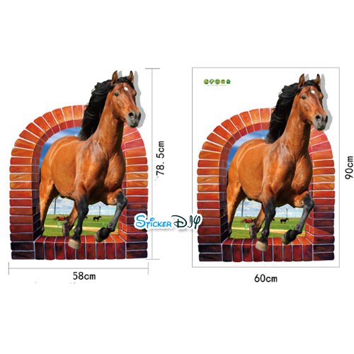 Transparent wall sticker สติ๊กเกอร์ติดผนัง 3D ม้าเร็ว "ธุรกิจการค้า,การงานประสบความสำเร็จเร็ว" (กว้าง58cm.xสูง78.5cm)