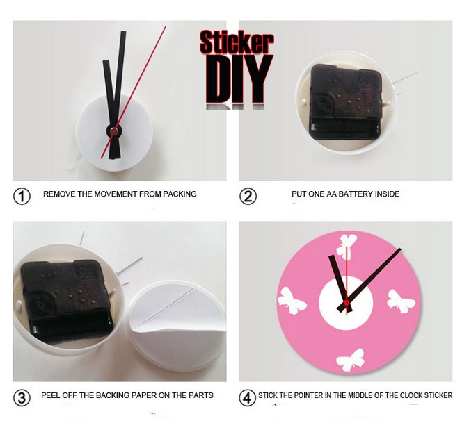 Wall clock sticker สติ๊กเกอร์นาฬิกาติดผนัง Pink Butterflies (กว้าง72cm.xสูง58cm.)