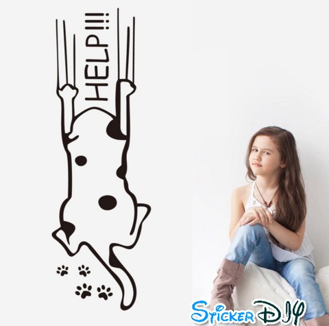 Vinyl wall sticker สติ๊กเกอร์ติดผนัง HELP CAT (กว้าง19cm.xสูง57cm.)