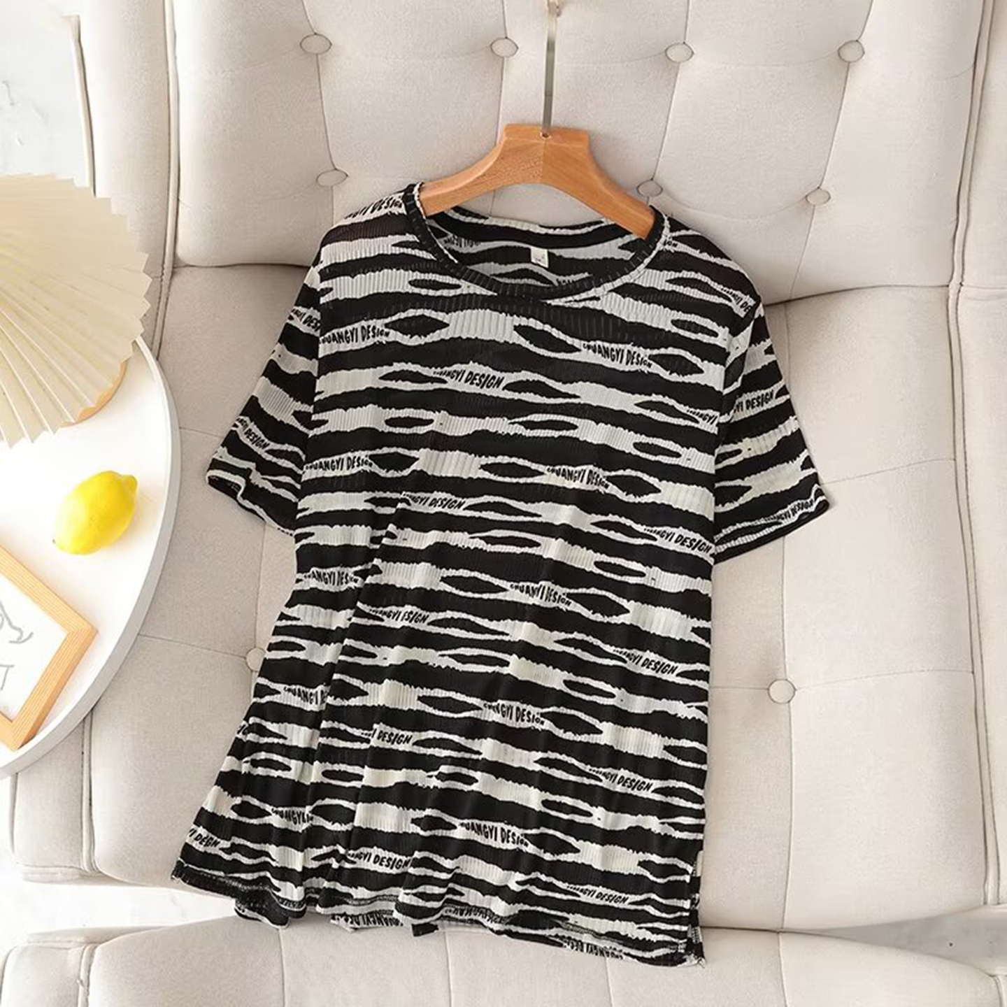 P3738 เสื้อแฟชั่น ผ้ายืดเนื้อนิ่ม ชายข้างผ่าเล็กน้อย 2 ลาย